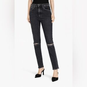 Rag & Bone Ripped Knee High Rise Skinny Jeans Distressed Black Wash Size 24‎